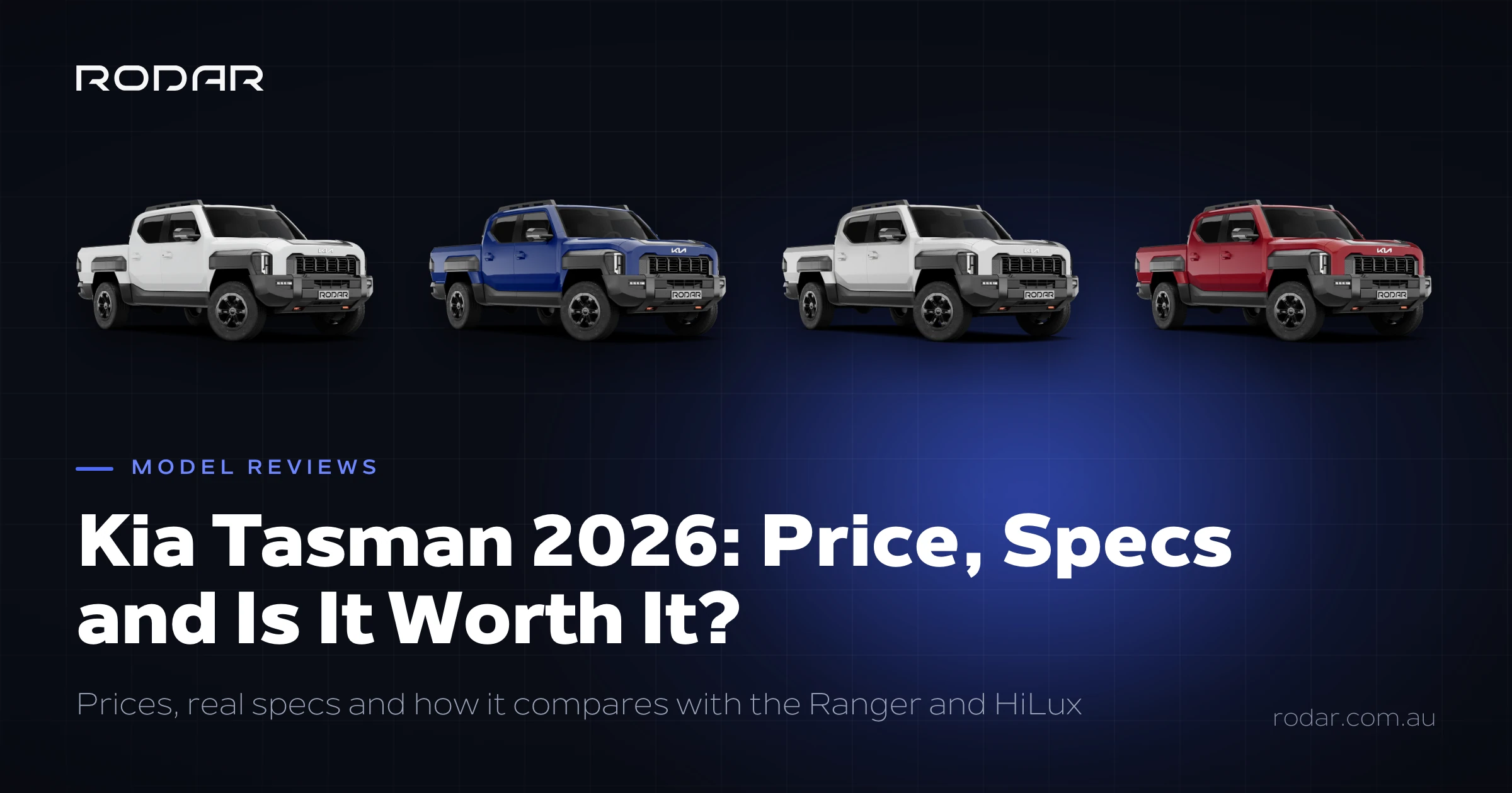 Kia Tasman 2026 price, specs and review, showing the Kia Tasman in four colours.